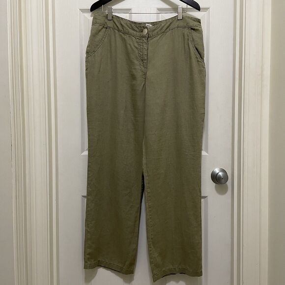 Merona 100% Linen Pants‎ Olive Green Lightweight Relaxed Women’s Size 14 Pockets - Picture 1 of 9